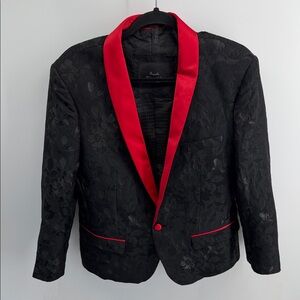 Bespoke Tazio Slim Fit floral embossed red lapel blazer sport coat prom sz M